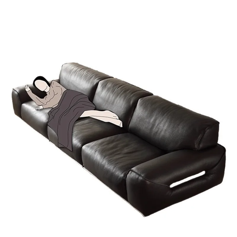 Italian minimalist light luxury high-end time-added silver looking up at Yashima bison all-green bison black sofa