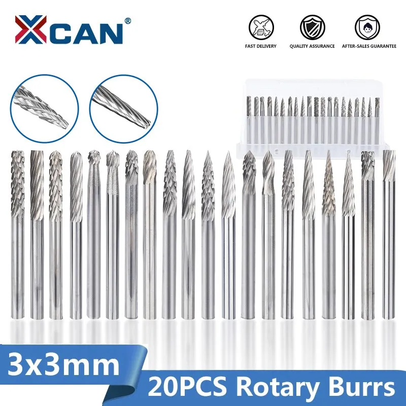 XCAN Hợp Kim Vonfram Quay Burrs 3X3Mm Dụng Cụ Quay Phụ Kiện Singe Cắt Và Đôi Cắt Quay Các Tập Tin