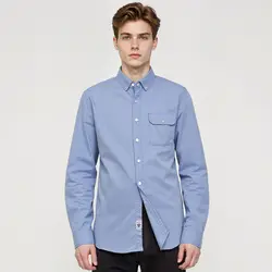 Herren Langarm Oxford Casual Shirt Front Patch Brust Tasche Regelmäßige-fit Button-down Kragen Dicke Arbeit hemd MG20306