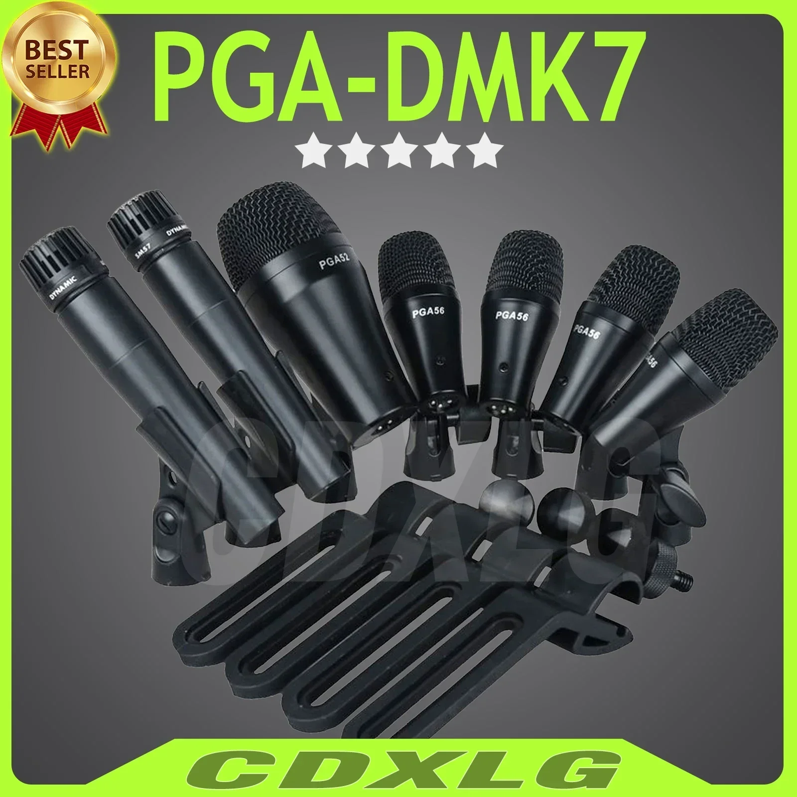 

CDXLG PGA-DM7 7-Piece Wired Dynamic Drum Microphone Kick Bass, Instrument Tom/Snare & Cymbals Mic Set With Box Use，Top Quality！