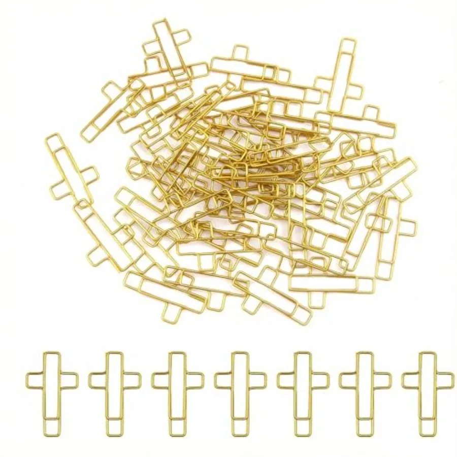 

50 Pcs Gold Cross Paper Clips for Bible Study and Journaling Versatile Metal Paper Clips in Gold Color for Home and Office Use