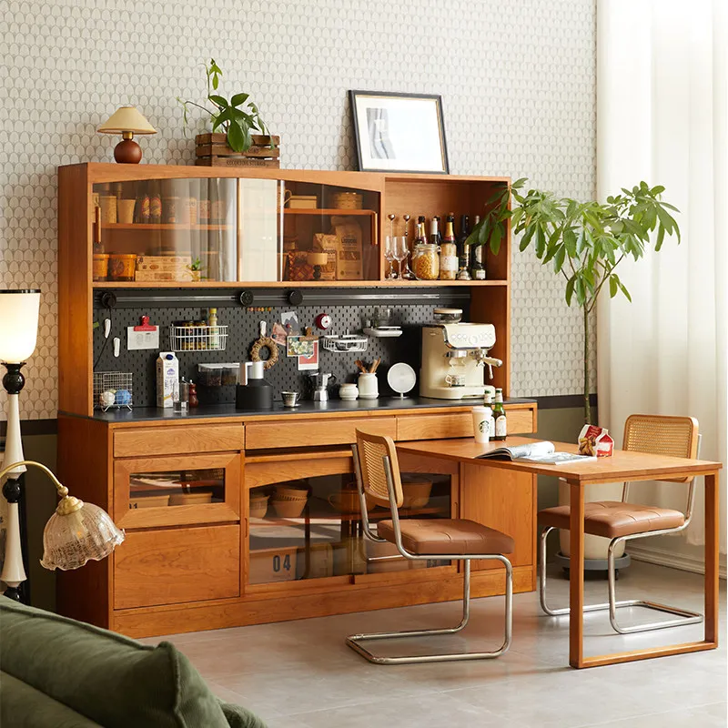 Solid wood sideboard dining table integrated can be embedded in wall furniture kitchen locker storage cabinet