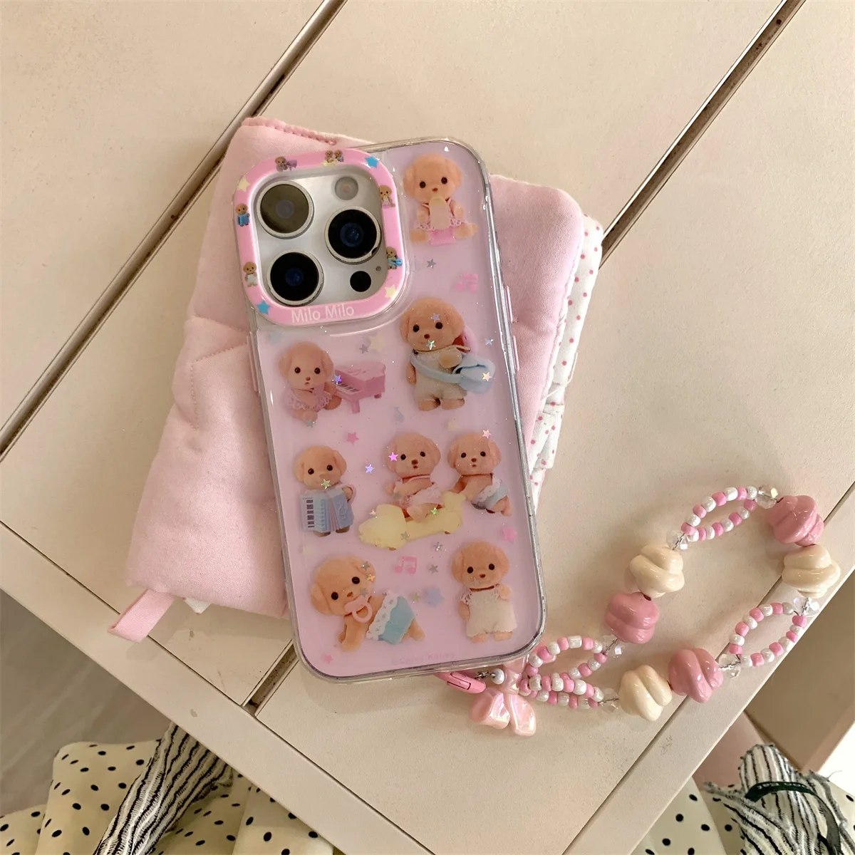 

New cute cartoon glitter puppy Phone Case For iPhone 16 15 14 13 Pro Max fundas iphone 16 case Protective cover iPhone 15 case