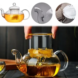 Clear Glass Tea Pot with Handle Heat-resisting Fair Cup Glass Tea Strainer Infuser Flower Kettle Large Container Drinkware Home