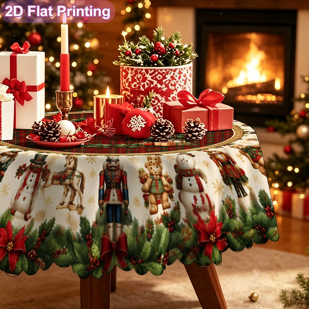 Merry Christmas Pioneer Snowman Wreath Round Carpet Pattern Holiday Tablecloth