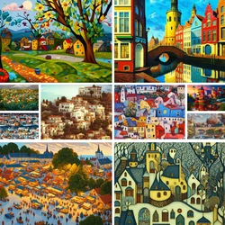 Landscape Cartoon Town House Paint By Numbers 40x50 Drawing Arts And Crafts For Adults Wall Decor Child's Gift Dropshipping 2023