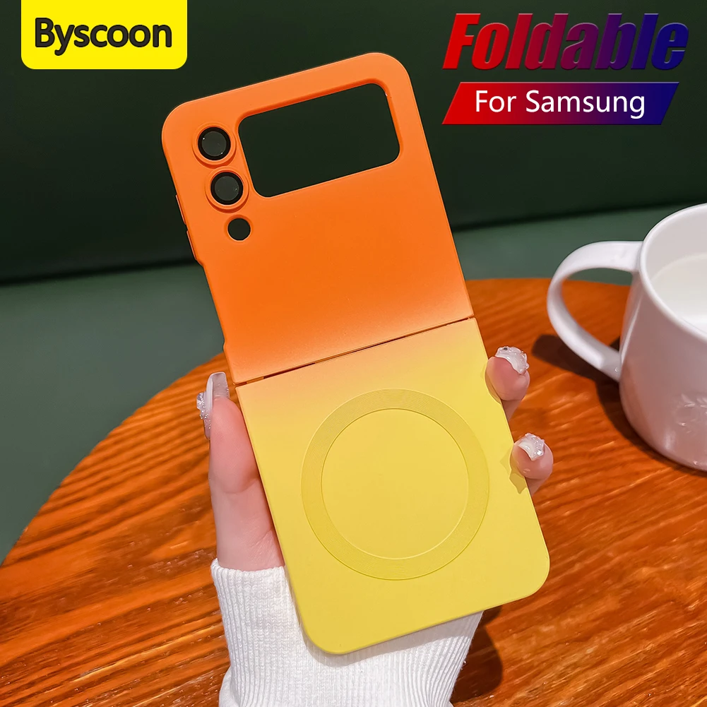 Magnetic Case For Samsung Galaxy Z Flip 5 4 3 Wireless Charging Gradient   Silicone Case For samsung Z flip5  flip4  flip3 Cover