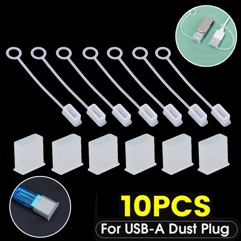 10/2pcs Dust Plug for USB Charging Extension Transfer Data Line Cable Stopper Covers USB-A Charger Protector Cap Plug with Rope