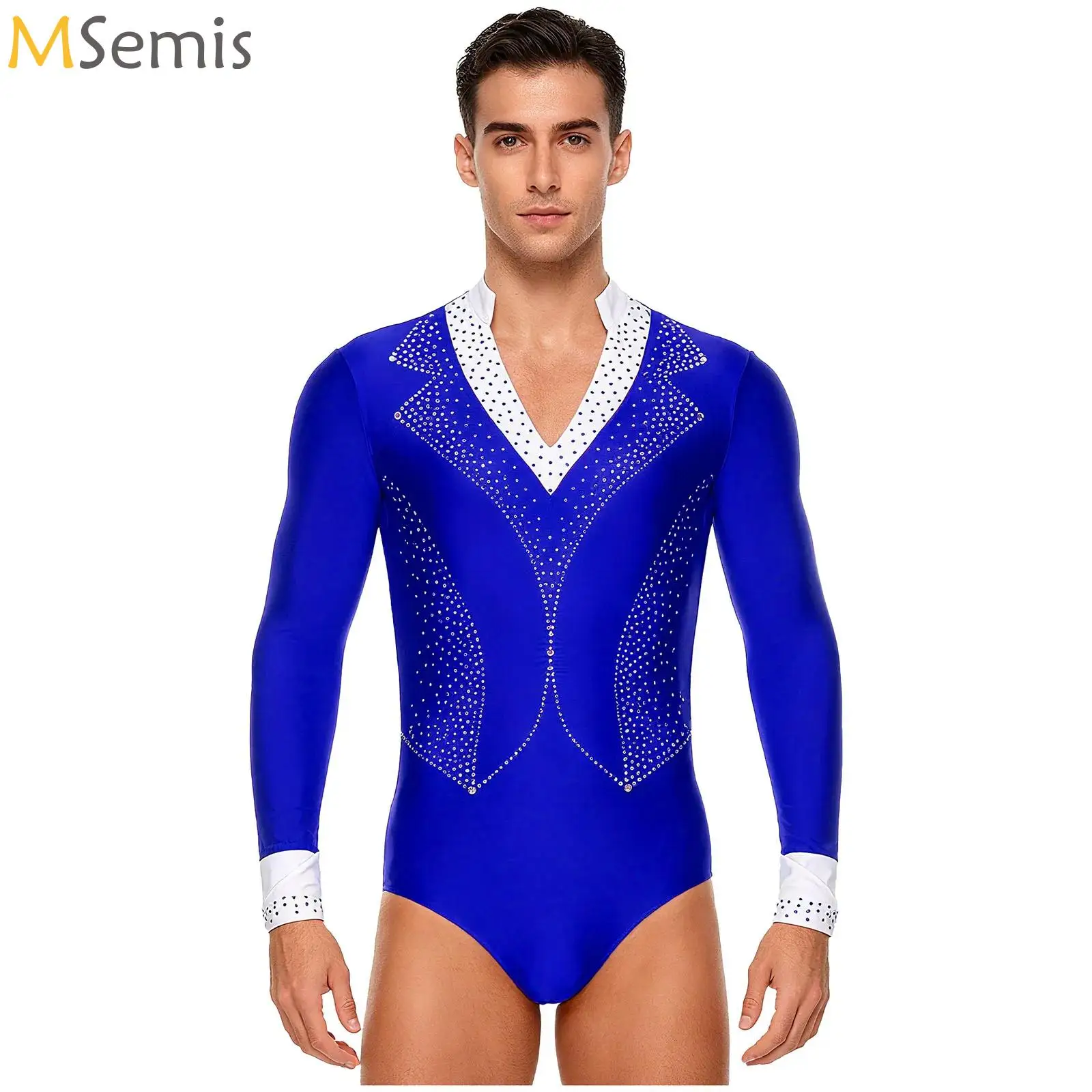 

Gymnastics Figure Skating Latin Ballroom Chacha Dance Leotard Costume for Men Rhinestones Tango Rumba Dance Bodysuit Shirts Tops