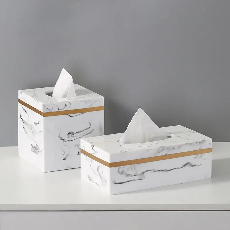 Resin Tissue Box Rectangular Living Room Light Luxury Home Tea Table Nordic Creative Napkin Drawer Marbling Texture Paper Box