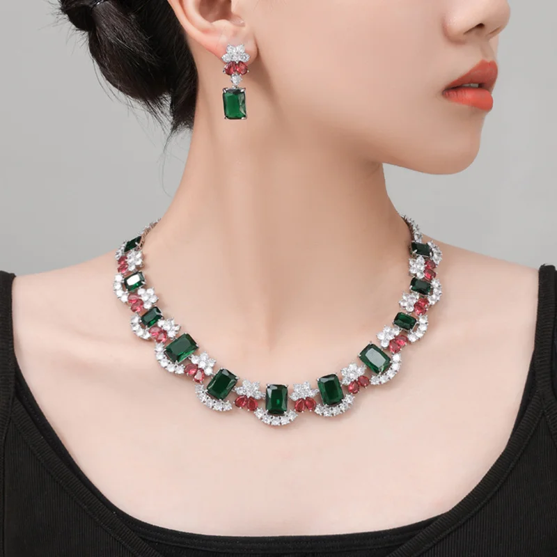 

Premium European Style CZ Necklace Earrings Set, Exquisite Heavy Craft, Elegant Luxury Jewelry for Formal Occasions