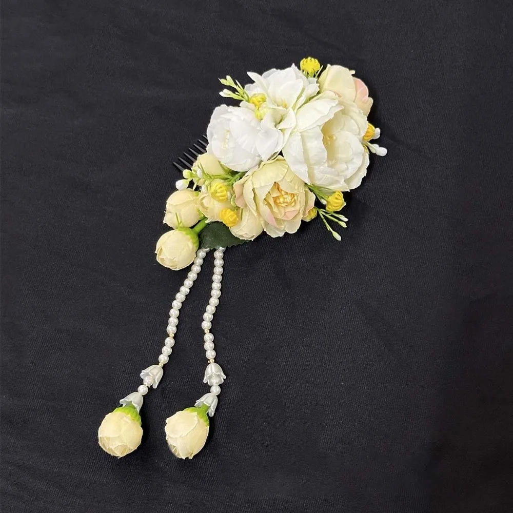

Elegant Sweet Flowers Hairpin with Tassels Floral Headwear Plastic Tulip Hair Comb Thai Style Cloth Chignon Hair Clips Women