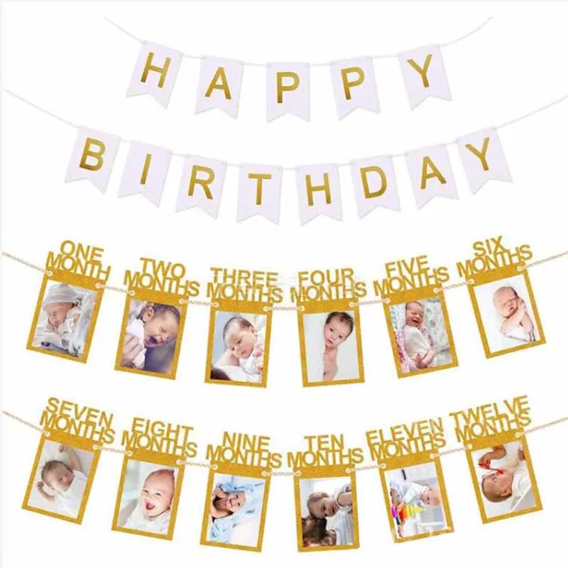 Baby-Fotobanner zum ersten Geburtstag, 1–12 Monate, Foto-Requisiten, Junge, Mädchen, Fotografie, Wimpelkette, Girlande, Babyparty, Partydekoration – Detail 26