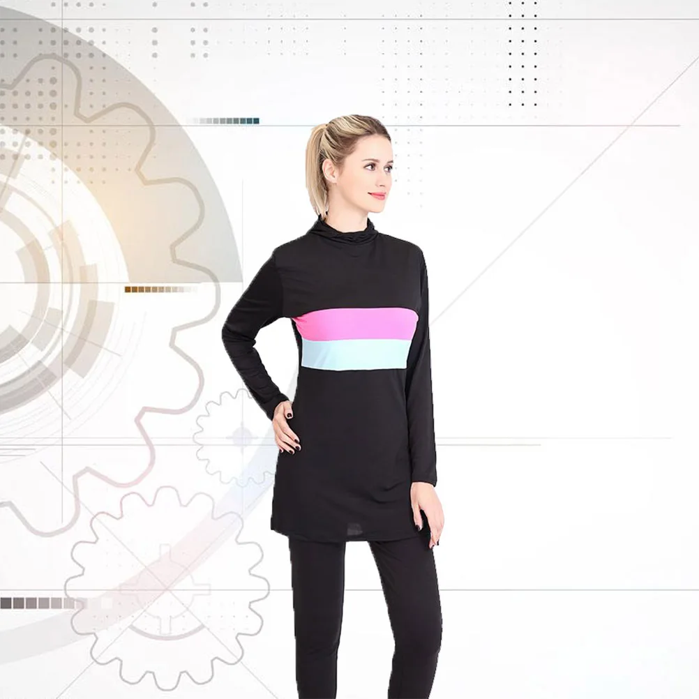 

Black with Pink Purple Xxl Two-Piece Bikini for Women Long Sleeve Swimwear Elegant Beachwear Set Suitable for Surfing Swimming