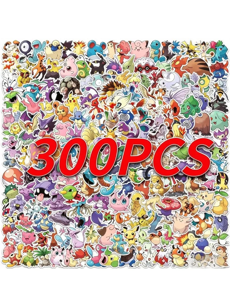 100/200/300 Stück Pokemon Kawaii Pikachu Aufkleber Dekoration Sticker für Laptop, Skateboard, Auto, Gepäck, Handy, Wasserdichter Aufkleber Spielzeug