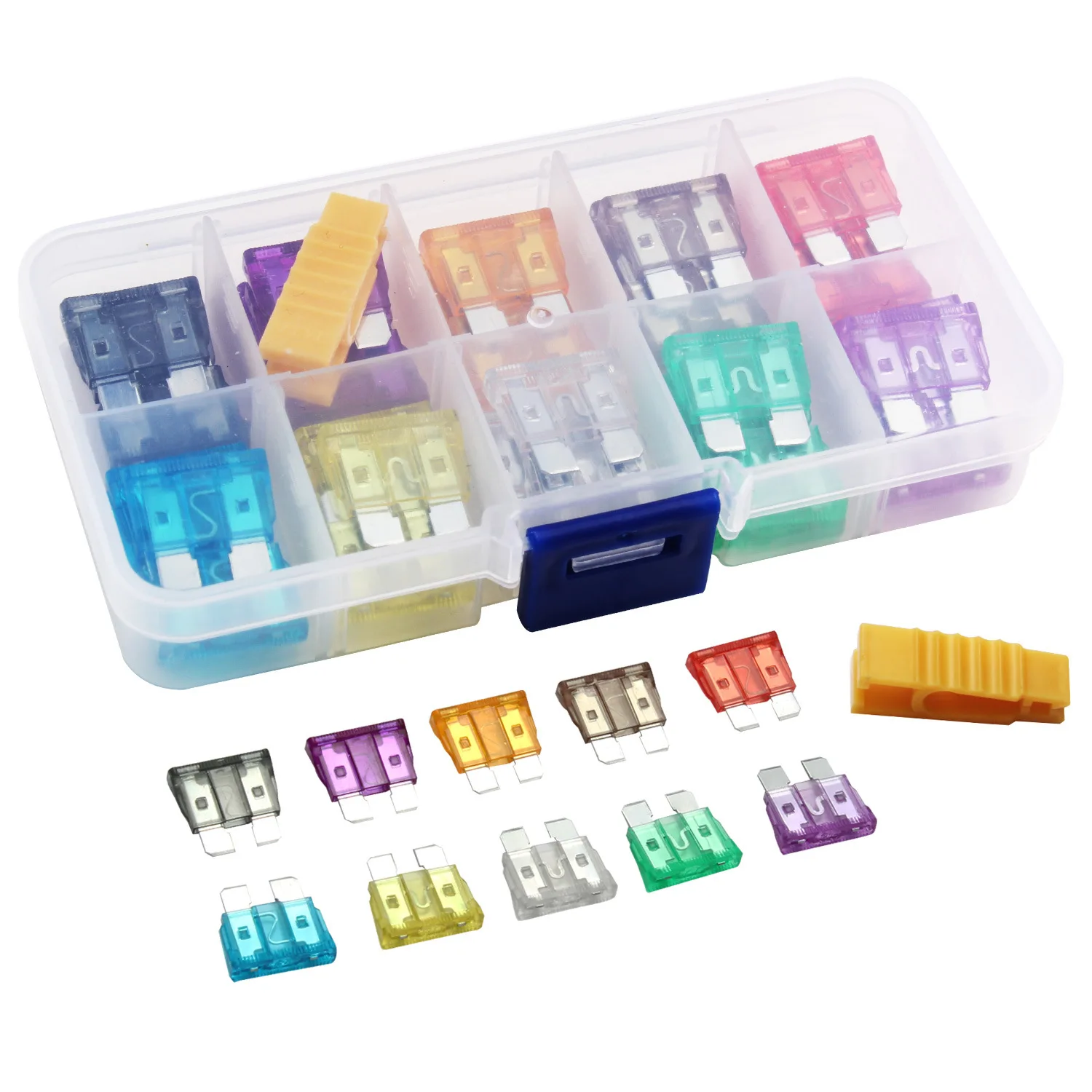 

51Pcs Profile Medium Size Blade Type Car Fuse Assortment 2/3/5/7.5/10/15/20/25/30/35A Fuse Set Auto Car Truck with Box Clip