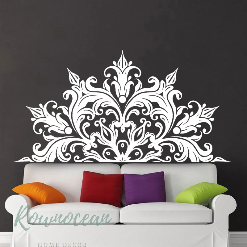 Pół naklejka ścienna Mandala zagłówek Zen Decor kwiat lotosu winylowe ozdoby do dekoracji wnętrz pokój sypialnia Indian joga naklejki Boho Mural G053