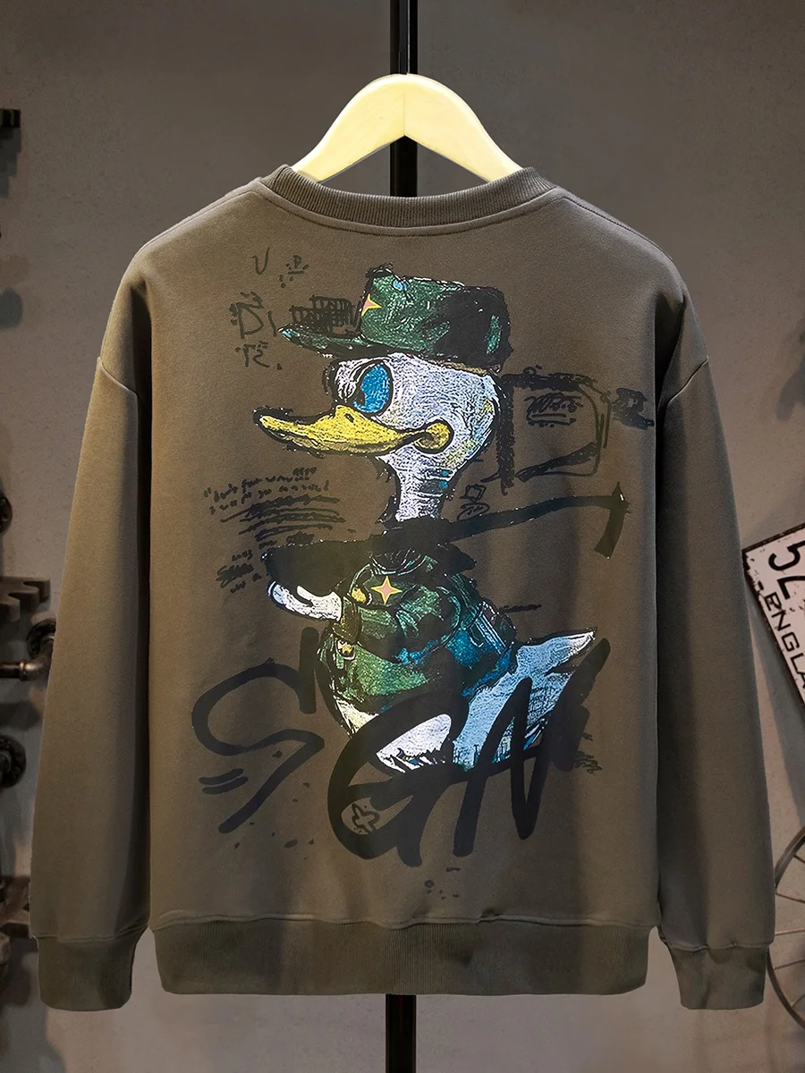 

Мужская толстовка с ретро-американским мультяшным принтом, свободного кроя, модная, с круглым вырезом, с длинными рукавами, повседневная, универсальная, современная, стильная.