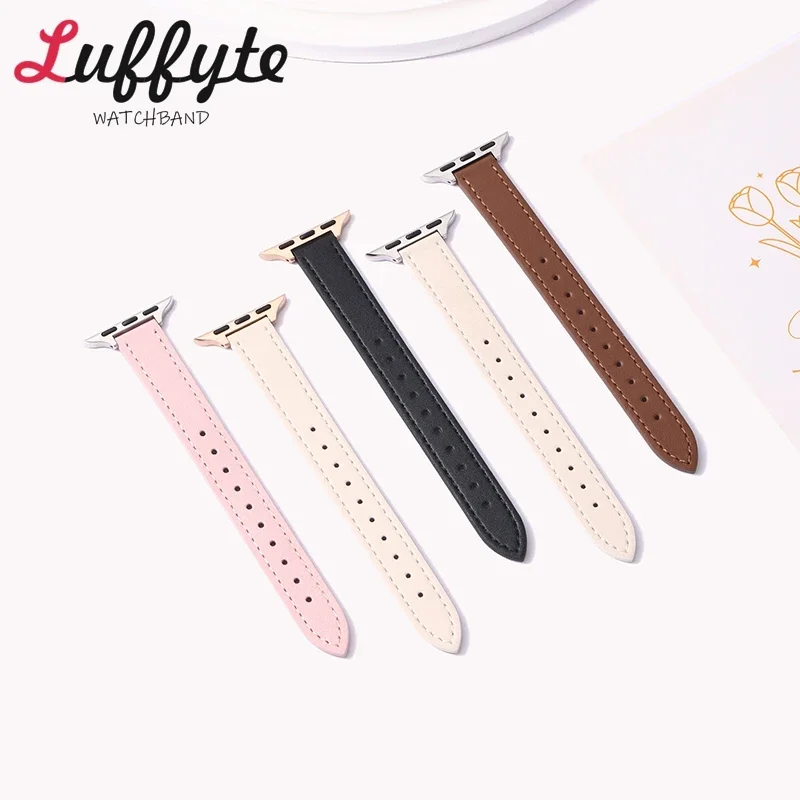 Slim Leather Strap for Apple Watch Band 49mm 46mm 45mm 42mm 40mm 44mm 41mm 38mm Bracelet for IWatch Ultra SE 1-10
