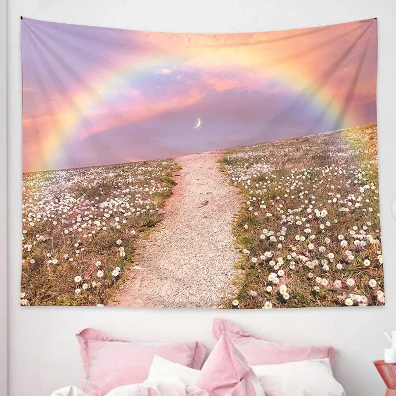 

Printing Tapestries Art Home Psychedelic Kawaii Room Decoration Pink Moon Starry Sky Tapestries Universe Wall Hanging Dormitory