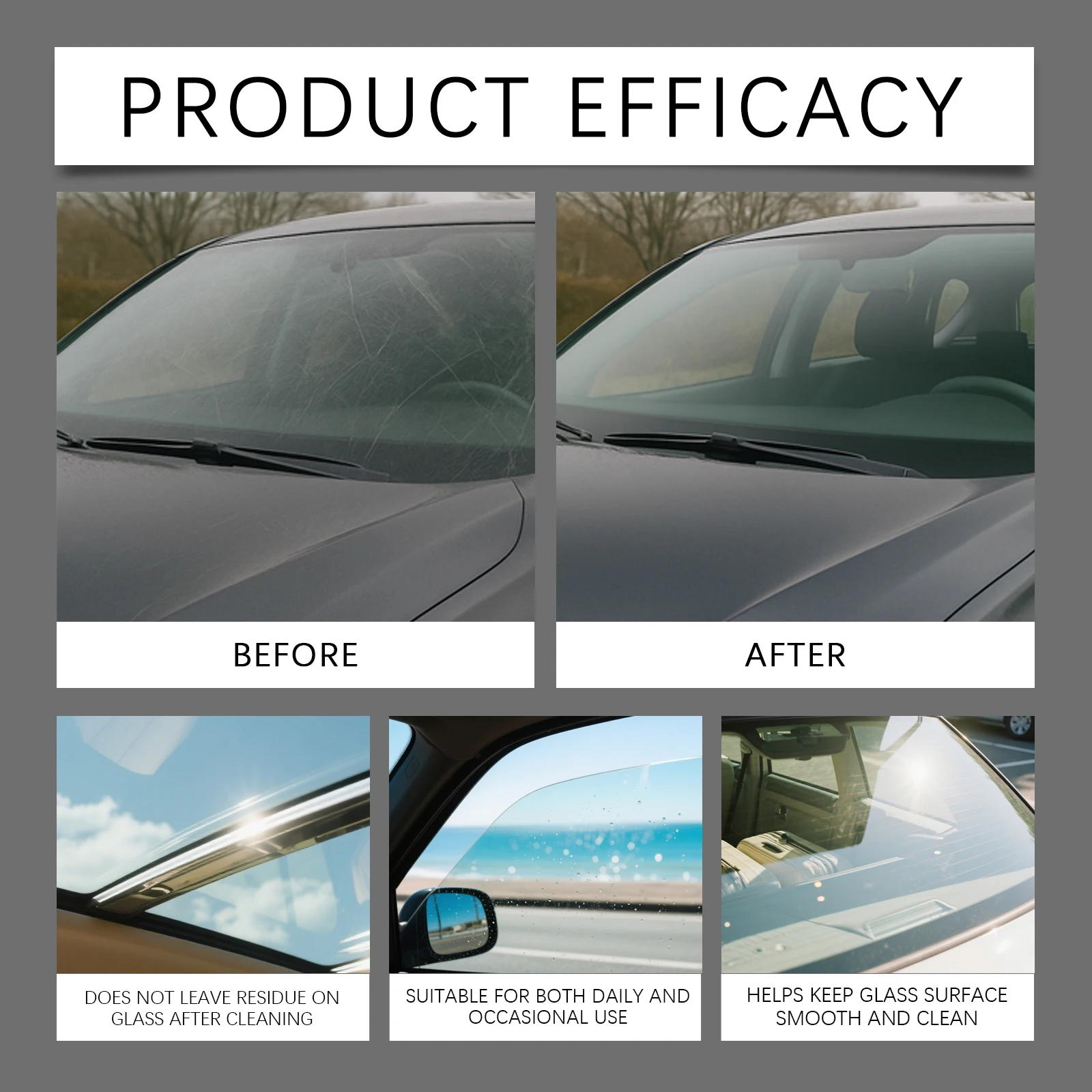Car Glass Cleaner Kit Windshield Oil Film Remover Polishing with Water Repellent Coating for Auto Detailing Restore Clear Vision