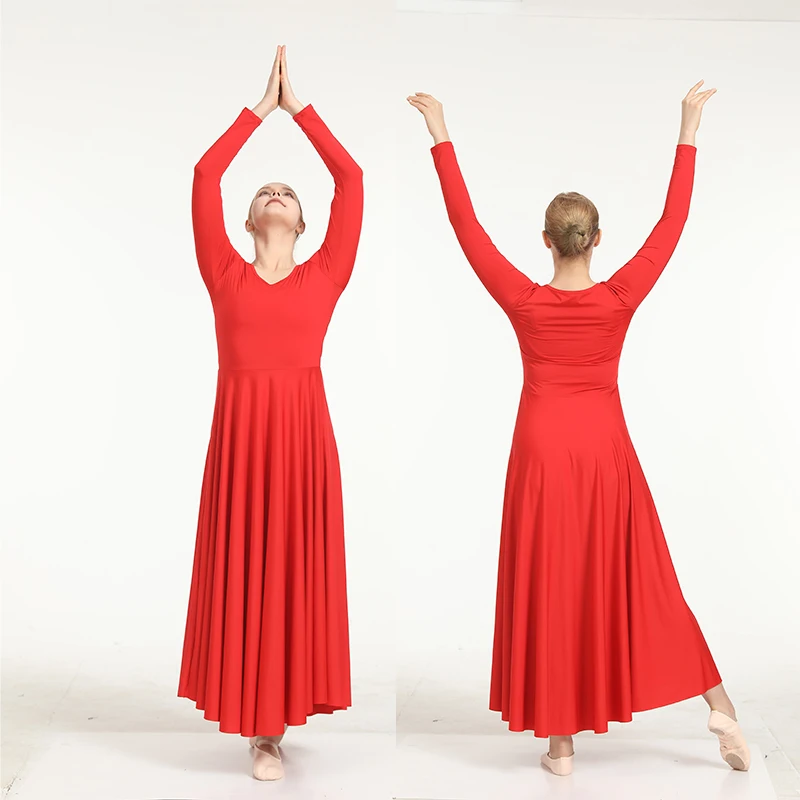 Abito da lode da donna Costume da danza liturgica Manica lunga Abbigliamento da ballo Vestibilità ampia