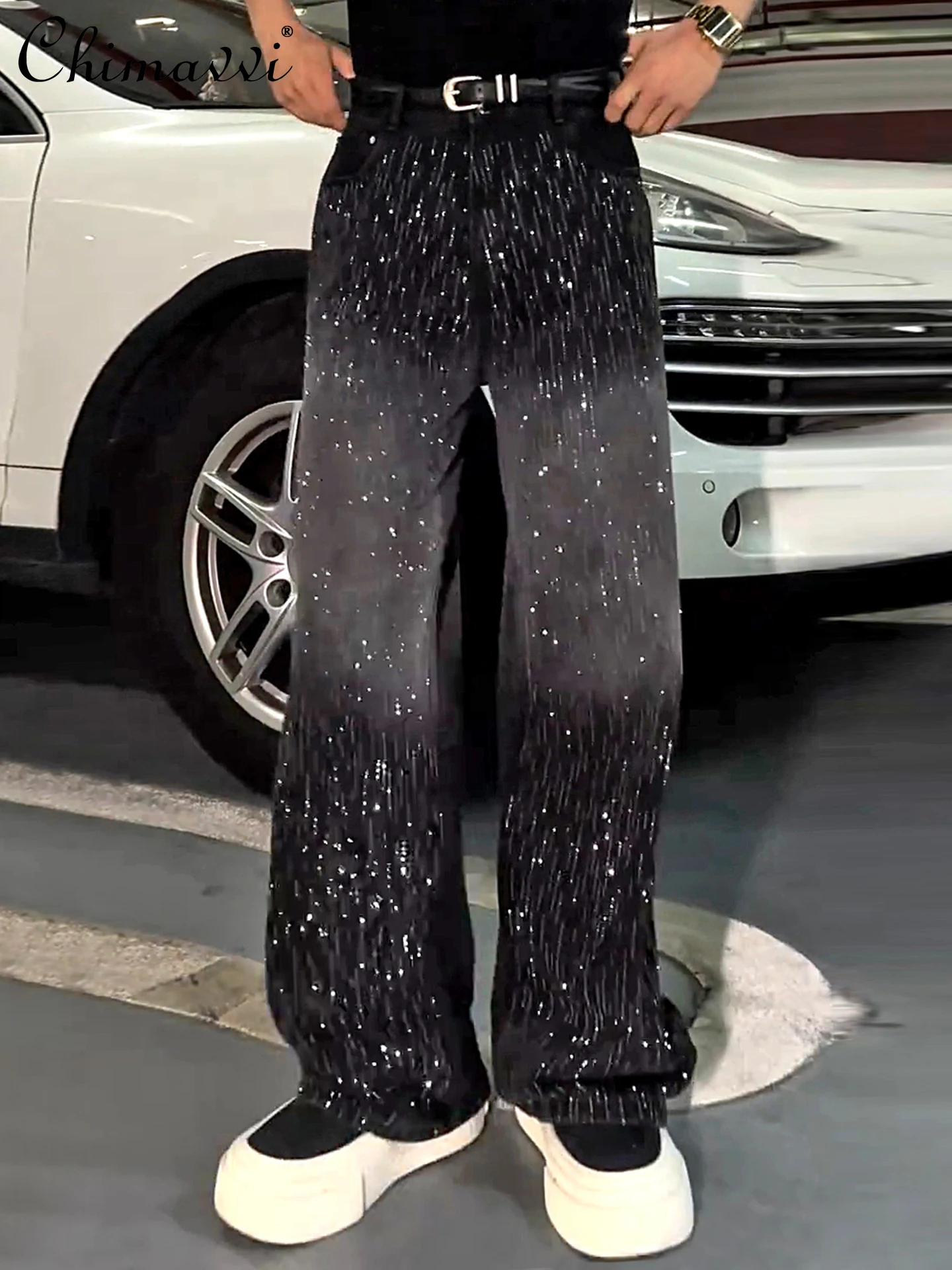 

Тяжелые джинсы с градиентом и бриллиантами 3D Scimitar, осенние элитные модные свободные повседневные легкие роскошные прямые брюки для мужчин