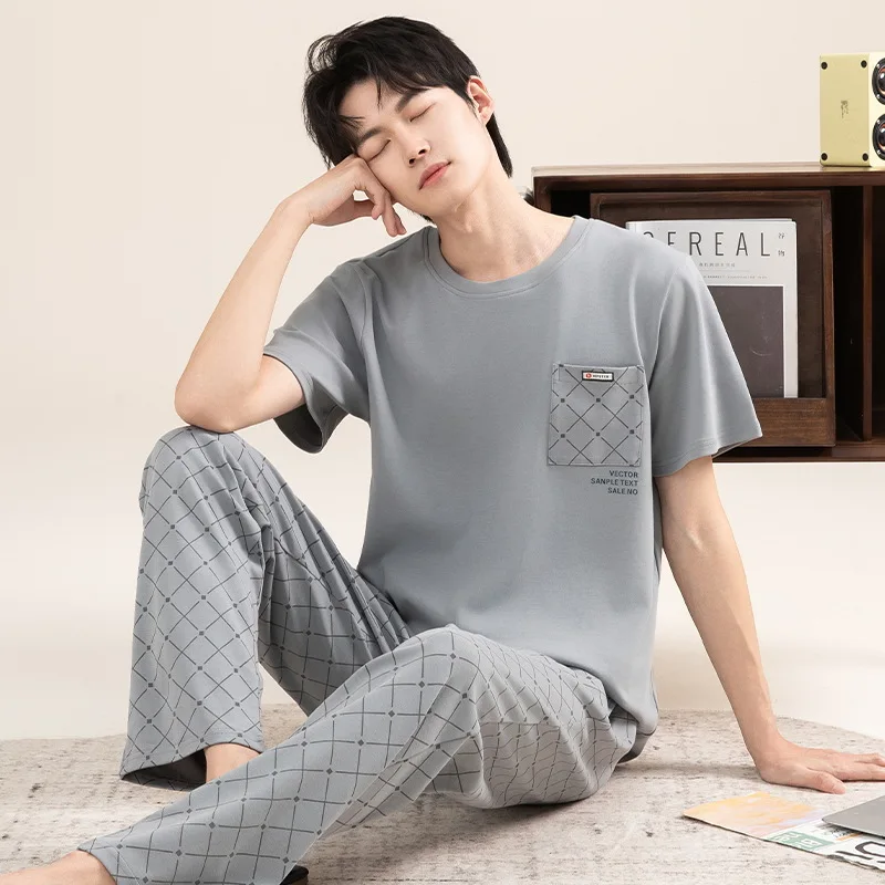 

Новинка лета 209, хлопковая домашняя одежда, брюки с короткими рукавами, комплект из двух предметов, мужская одежда для отдыха, большой размер L-3XL, ночная рубашка, Hombre Pijamas