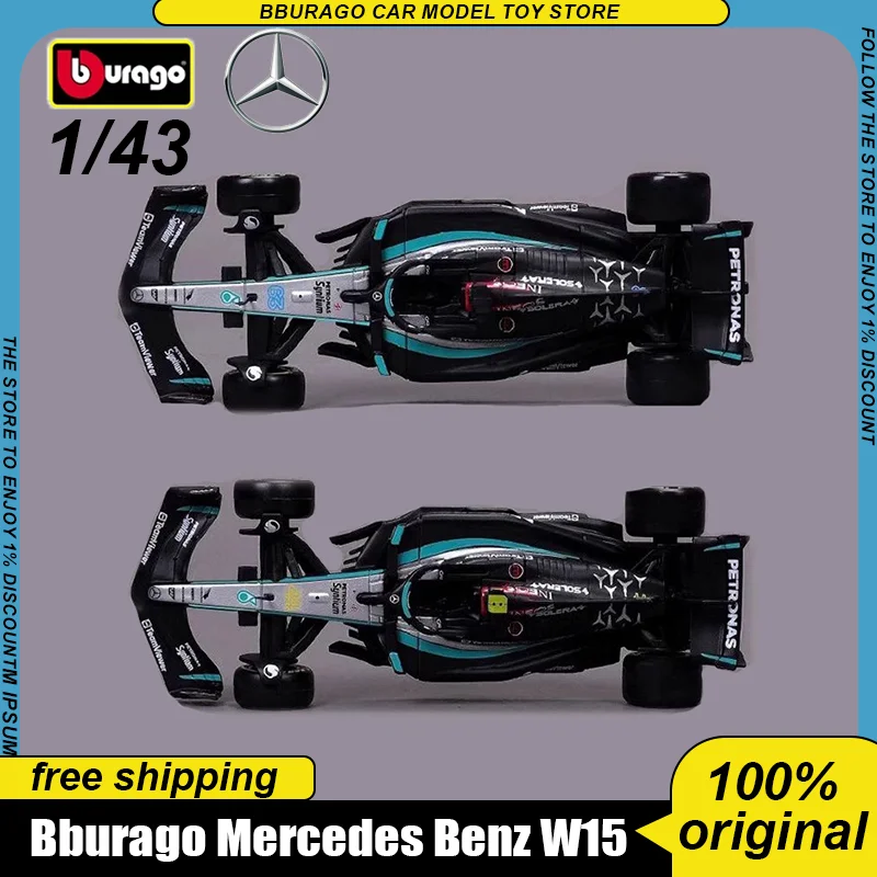 New Bburago 1:43 Mercedes-Amg Petronas F1 Team W15 Alloy Miniature Diecast Model 2024 Benz W15 #44 #64 Toys Car Model Kids Gift