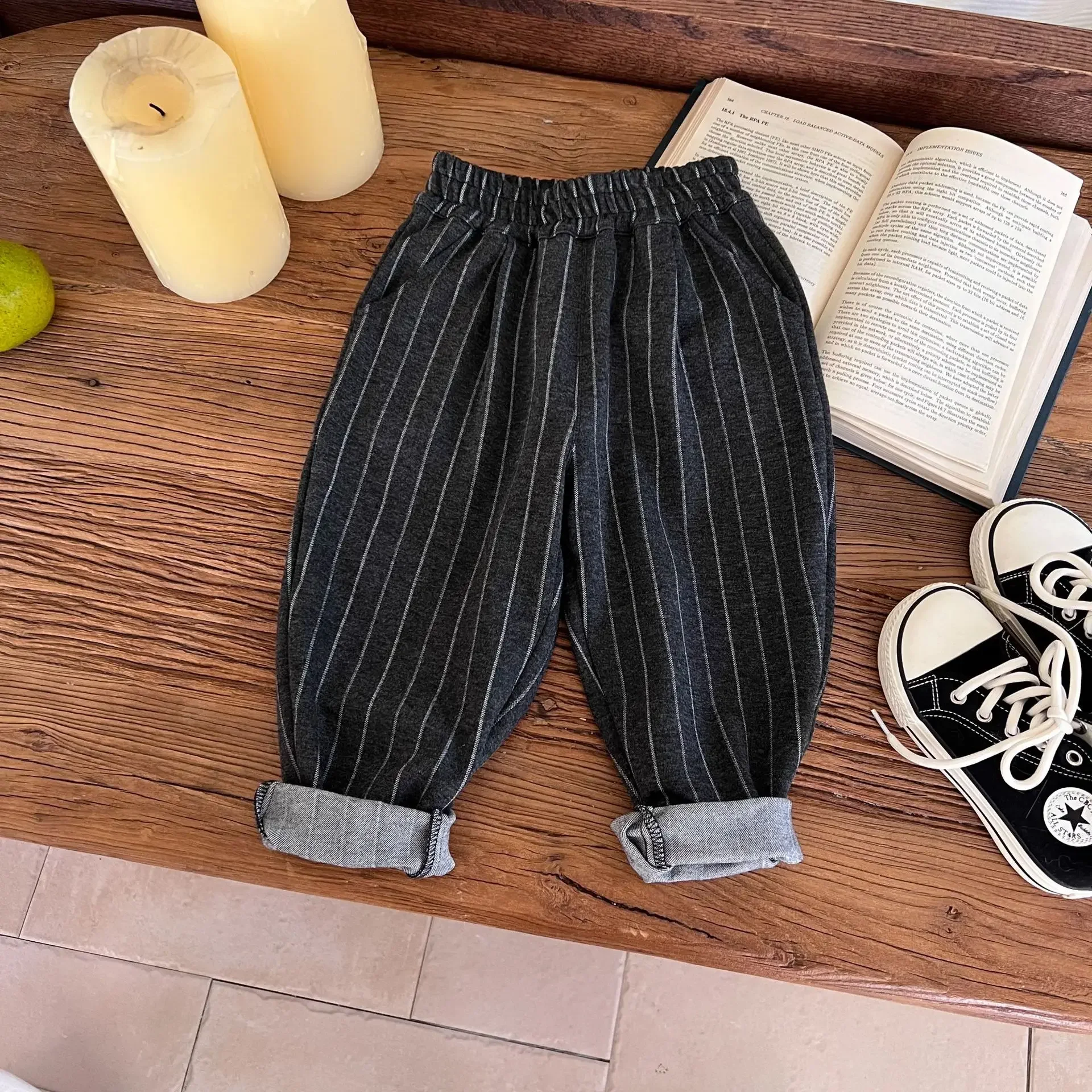 Children's Clothing 2024 Autumn New Casual Pants Striped Korean Version Men's and Women's Pants