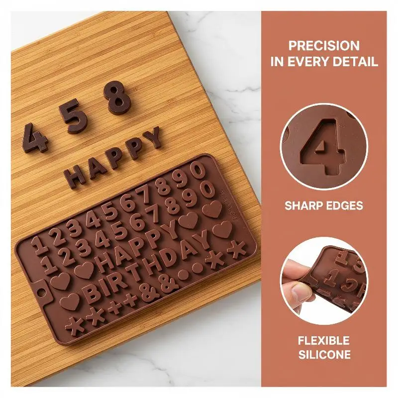 Silicone Alphabet Number Chocolate Molds Non Stick Food Safe Perfect For DIY Cake Decoration Birthday Party Baking