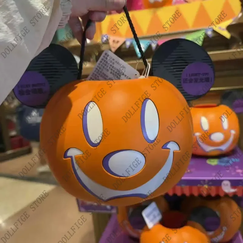 

New Disney Halloween Handheld Pumpkin Lantern Trick Or Treat Sugar Bucket Mickey With Music Luminous Toys Children Gifts