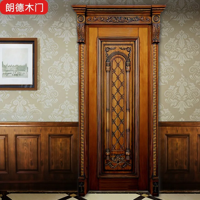 American retro paint interior book bedroom flat open villa home custom art engraved multi-layer solid wood door
