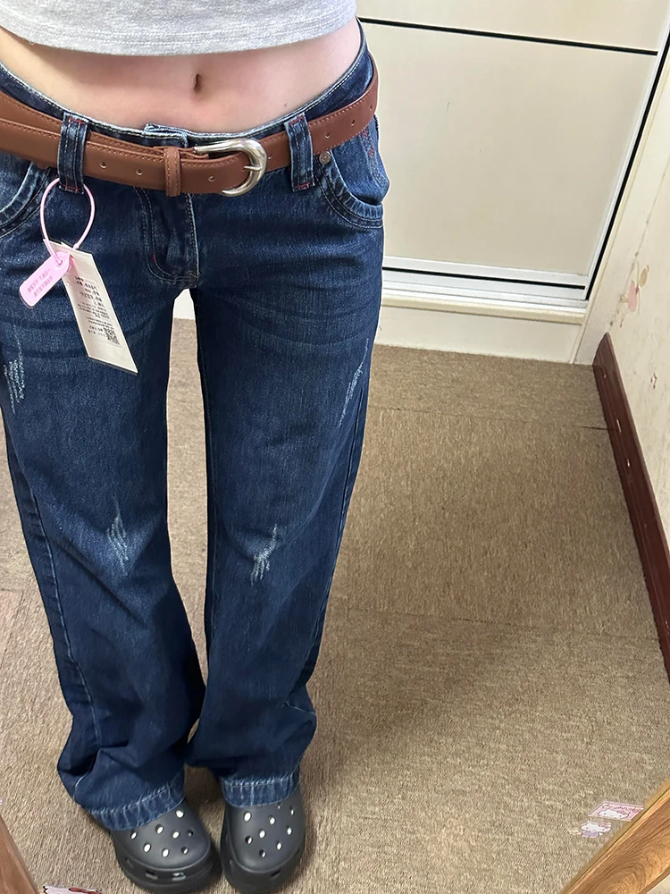 

Американские джинсы-колокольчики с низкой талией, женские осенне-зимние прямые брюки для похудения, длиной до пола, настраиваемые