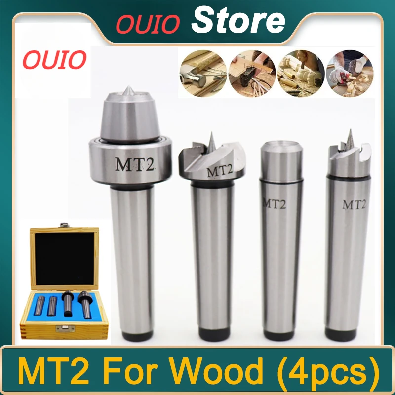 

4Pcs Set Mt2 Live Center Drive Spur Driver Dead C Enter with Wooden Case for Metalworking Wood Lathe Turning Tools