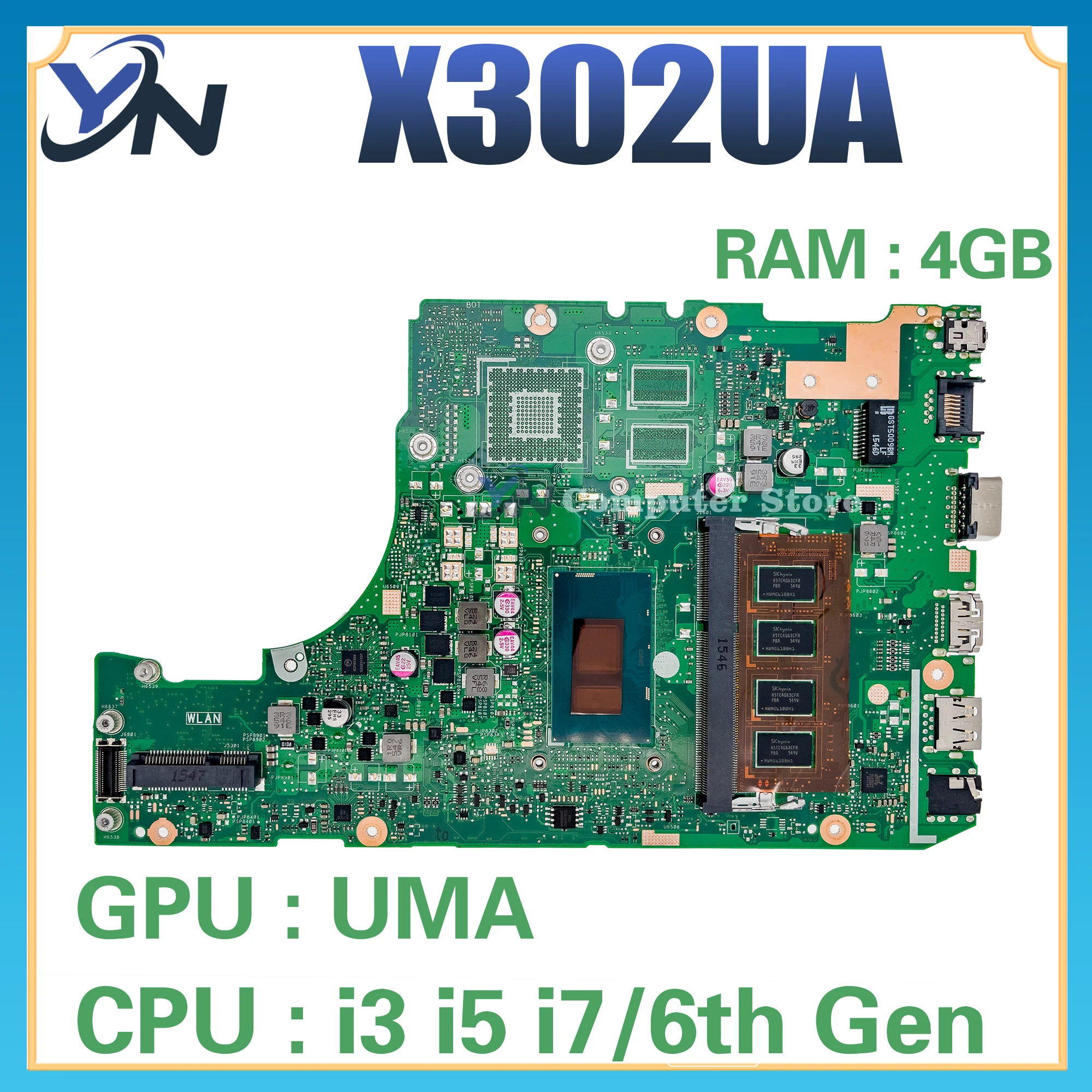 302UA_UJ Laptop Motherboard For ASUS X302UV X302U X302UA X302UJ Mainboard With RAM 4GB I3-6100U I5-6200U I7-6500U GT920M UMA