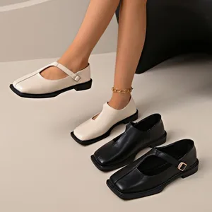 Comemore Retro Loafers Women's Autumn Fashion Square Head Low-heeled Single Shoes Female Shallow Mouth Temperament Mocasines