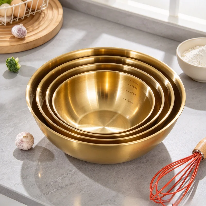Nesting Stainless Steel Mixing Bowls Set of 3 with Scale Marks, Oven Dishwasher Safe Bowl for Baking Cooking Salad Prep