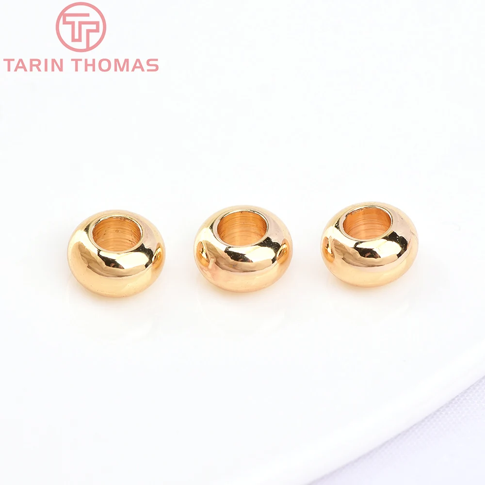 (2914) 20PCS 6x3MM 6x3.5MM 24K Gold Color Brass Round Large Hole Beads Bracelet Beads High Quality Diy Jewelry Accessories