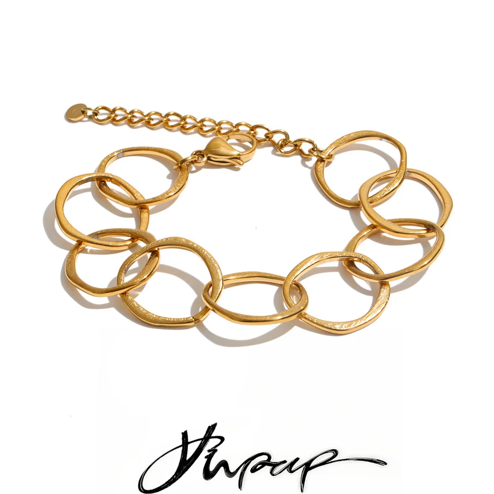 Yhpup Stainless Steel Round Chain Casting Bracelet Bangle PVD Plated Personalized Trendy Handmade Jewelry Accessories