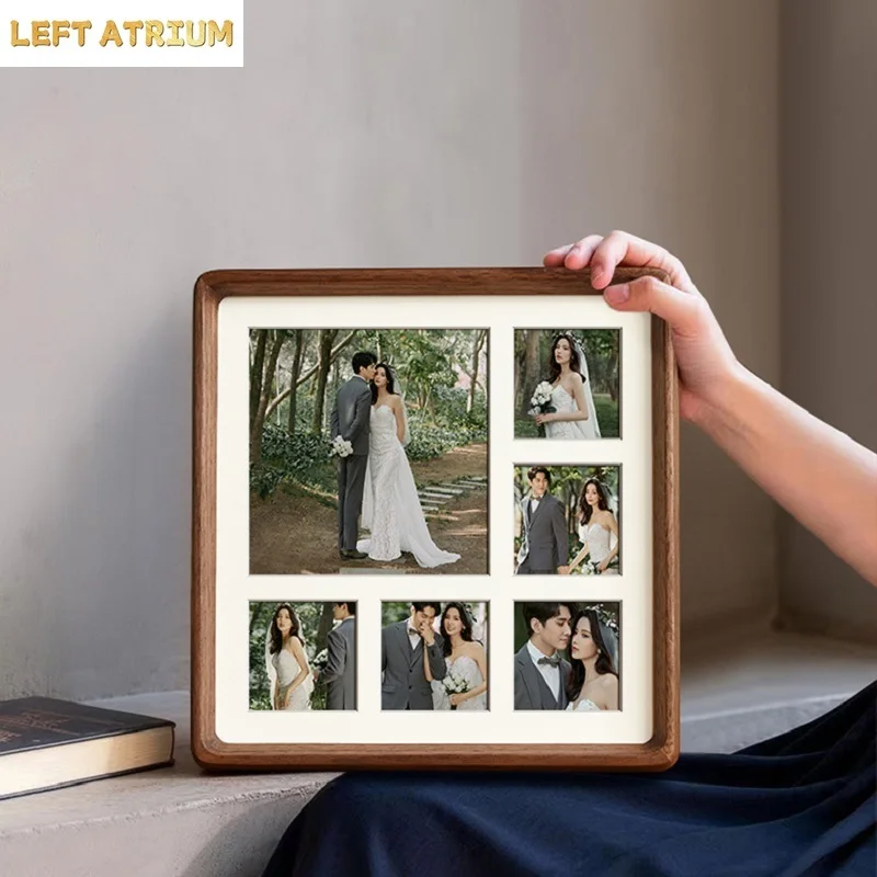 Premium Wooden 9-Grid Photo Frame - Creative DIY Picture Frame for Couples, Wedding Memories, and Home Décor