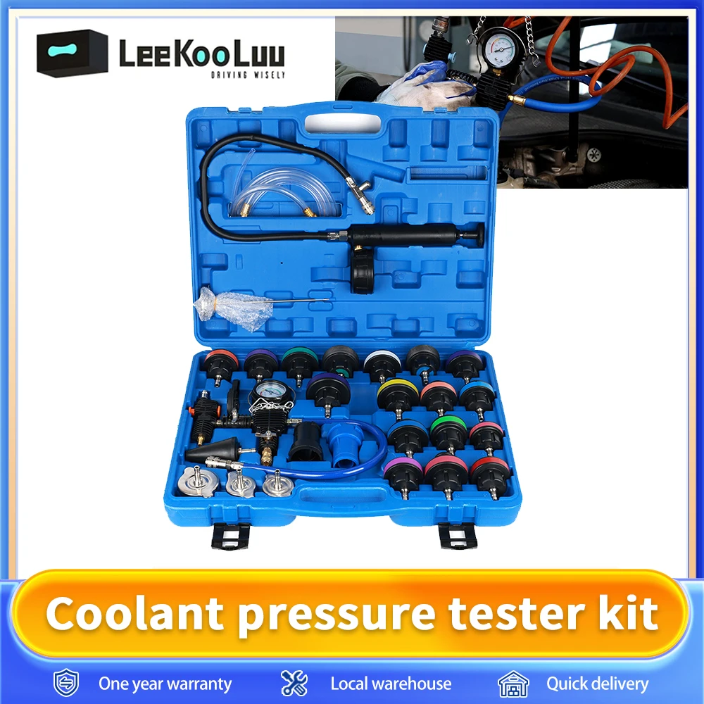 Leekooluu 28pcs Coolant Pressure Tester Kit Universal Radiator Pressure Tester Vacuum Type Cooling System Test Detector Tester