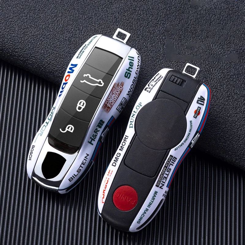 Car Racing Key Shell Protective Cover Set For Porsche 911 Panamera Cayenne Taycan Macan 718 Carrera-GT 968 918-Spyder Keychain