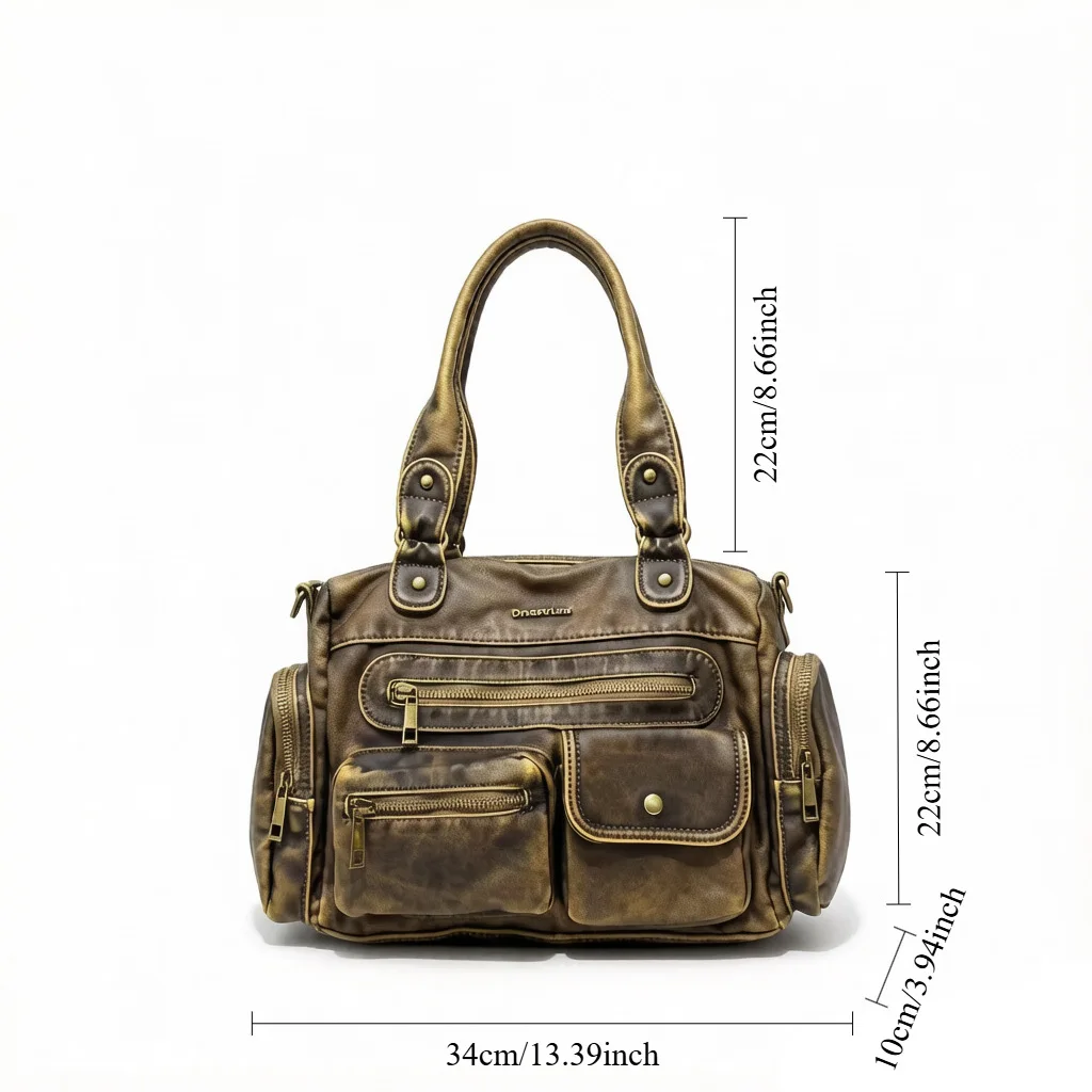 Y2K European and American retro vintage vintage multi pocket motorcycle bag street personality spicy girl crossbody shoulder bag