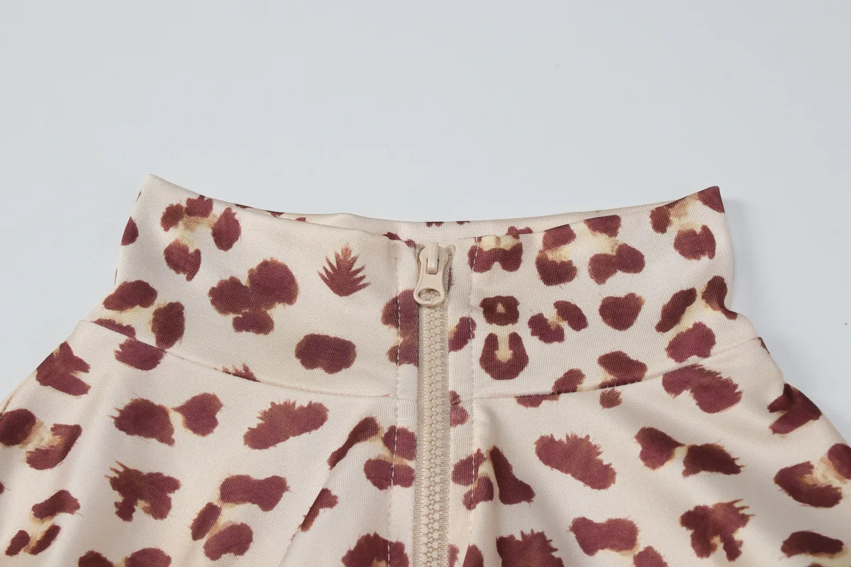 ليوبارد طباعة سليم مضيئة حللا 2025 الخريف المرأة موضة مثير سستة كم طويل الخوخ الوركين التمهيد قطع وزرة غير رسمية رومبير