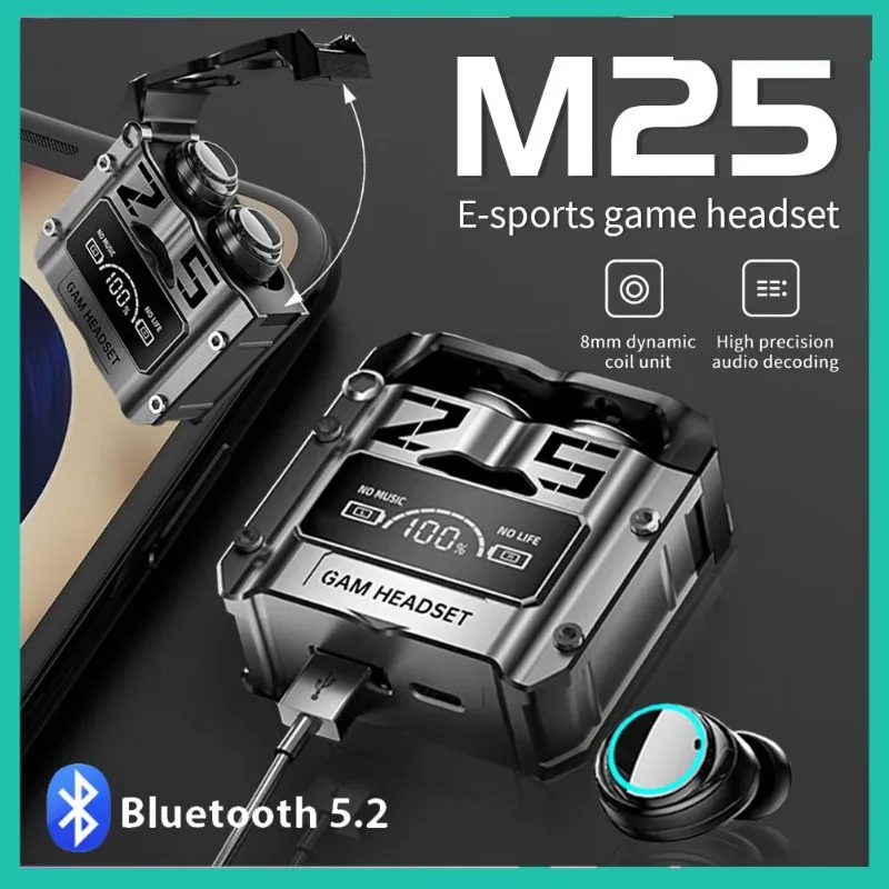 M25 headphone nirkabel TWS dengan mikrofon, earphone Bluetooth kontrol sentuh pengurangan kebisingan Stereo tahan air