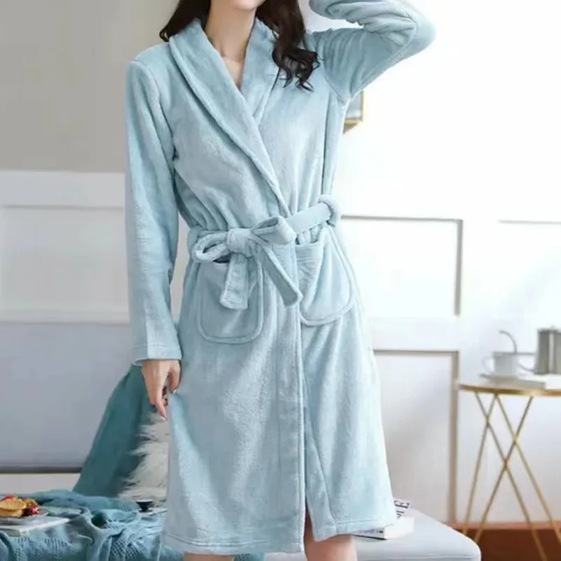 Winter Warm Women Robes Coral Fleece Sleepwear Female Kimono Print Floral Nightdress Dressing Gown Lounge Wear Hotel Bathrobe