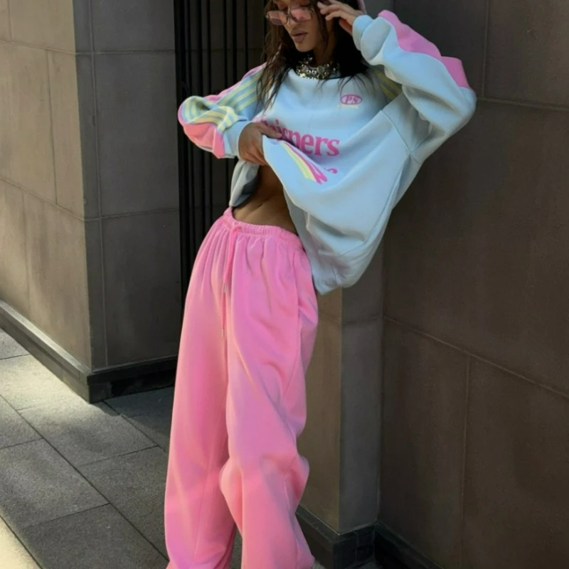 2026 Autumn New Fashionable American Personality Street High-end Sense Printed Letter Hoodie Patchwork Long Pants Two-piece Set