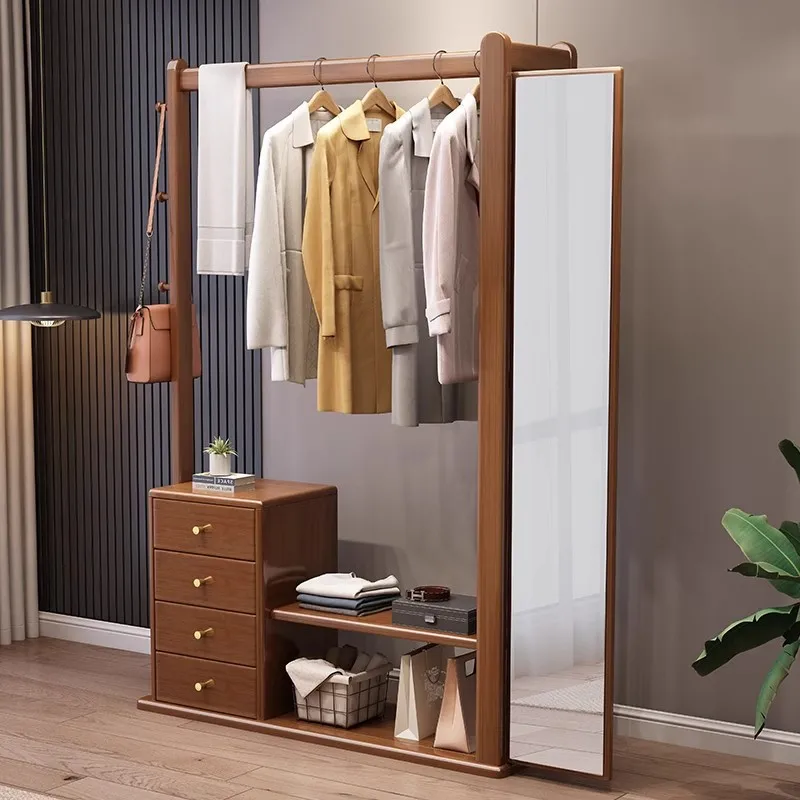 DSA solid wood coat rack, full-length mirror integrated floor-to-ceiling bedroom, multi-functional storage rack