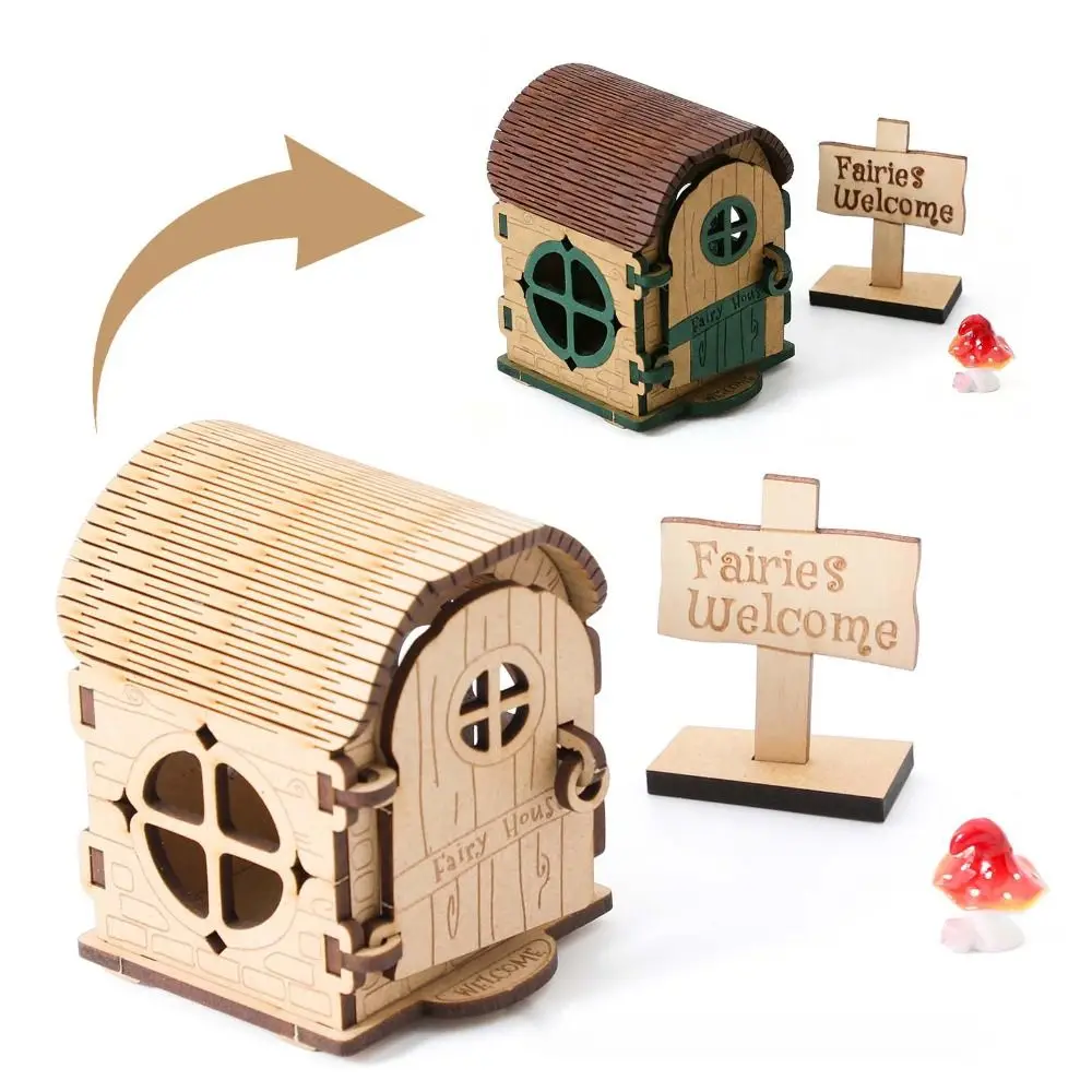 Wooden Material Wooden Fairy House Kit DIY Kit Mini Size Wooden House Graffiti Design Handmade Craft DIY Assembled House